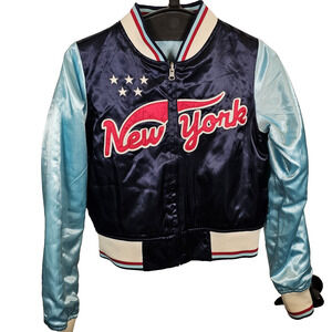 Five Star Vintage New York NY Black Yankees Jacket Satin Reversible Small Crop